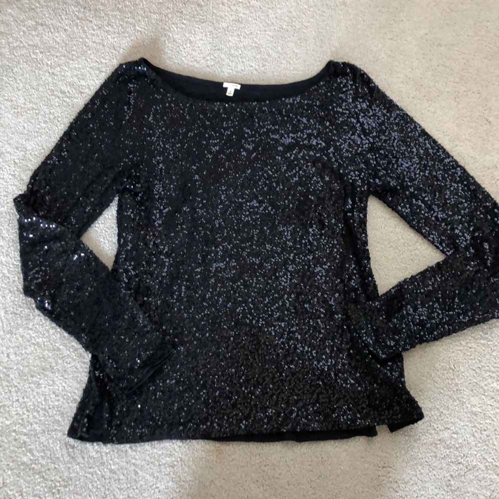 J Crew Black sequins boatneck top size small